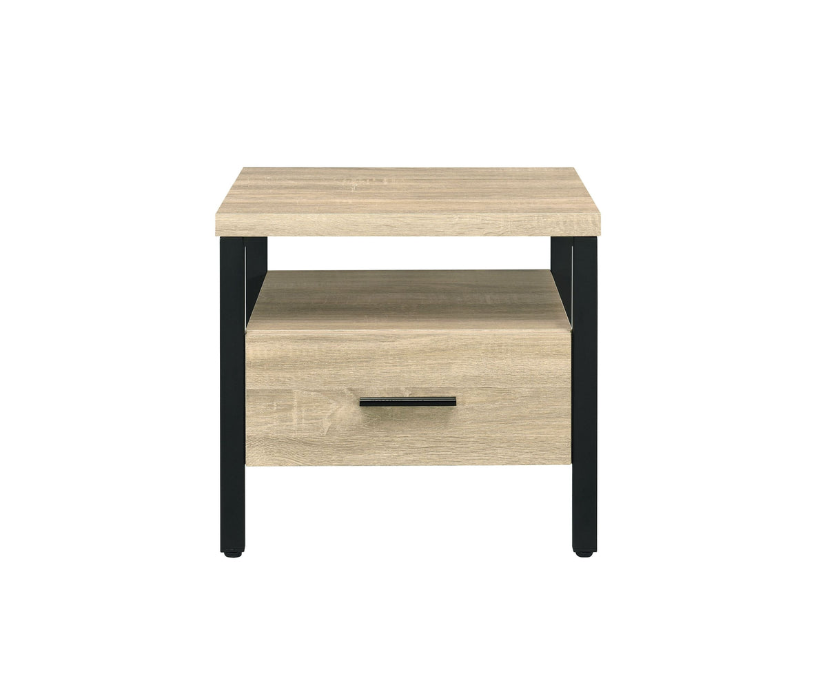 Modern Oak Finish Nightstand with Drawer, Open Shelf and Metal Legs – view 6