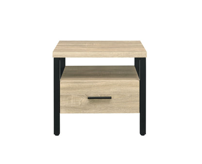 Modern Oak Finish Nightstand with Drawer, Open Shelf and Metal Legs – view 6