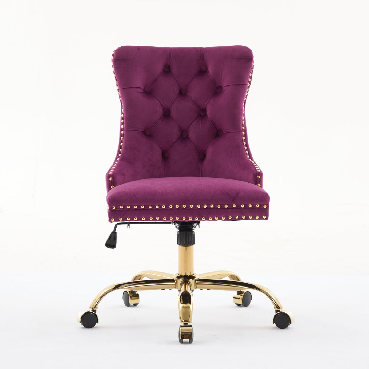 Purple Velvet Tufted Office Chair with Gold Accents and Nailhead Trim – view 2