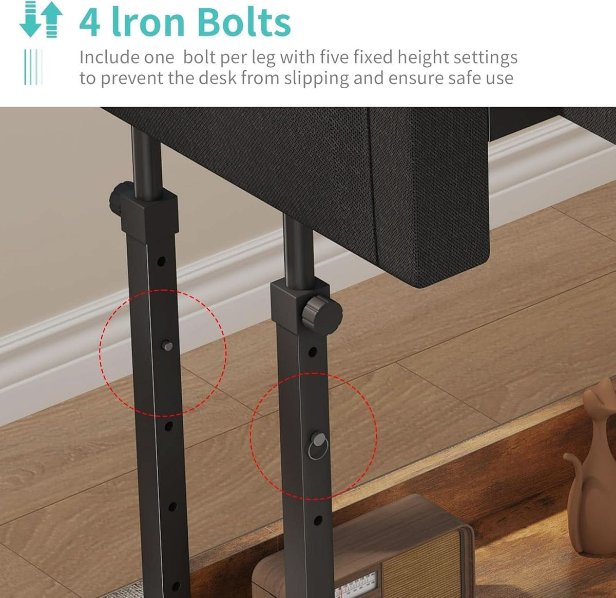Rolling Height-Adjustable Computer Desk with Fabric Drawers – view 5