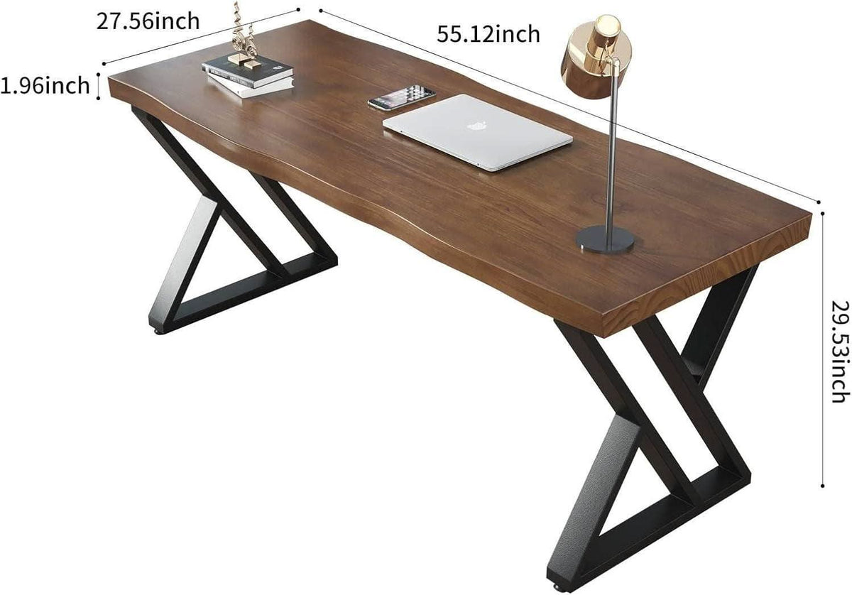 55.1-Inch Solid Wood Desk with Metal Legs, Rustic Aged Oak – view 2