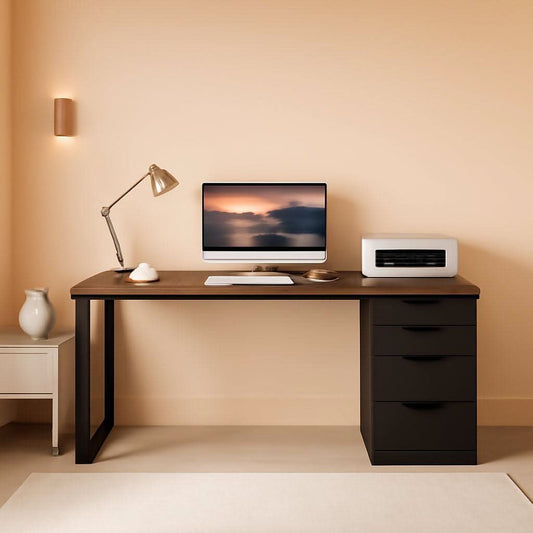 Rustic Brown Particleboard Computer Desk with Storage