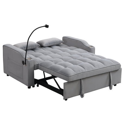 Light Gray Velvet Sleeper Loveseat with Pullout Bed and USB Ports – view 12