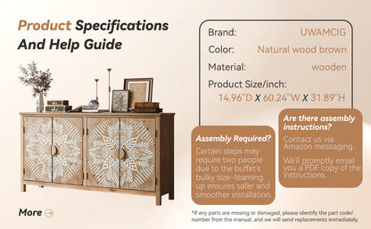60 Inch Antique Brown and White Wood Accent Cabinet with 4 Doors – view 9