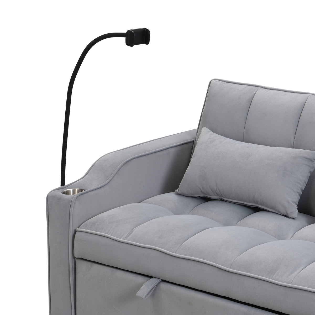 Light Gray Velvet Sleeper Loveseat with Pullout Bed and USB Ports – view 15
