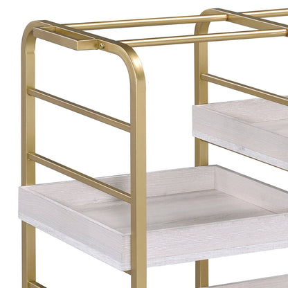 Vorrik Gold and White Washed Serving Cart with Removable Wooden Trays – view 7