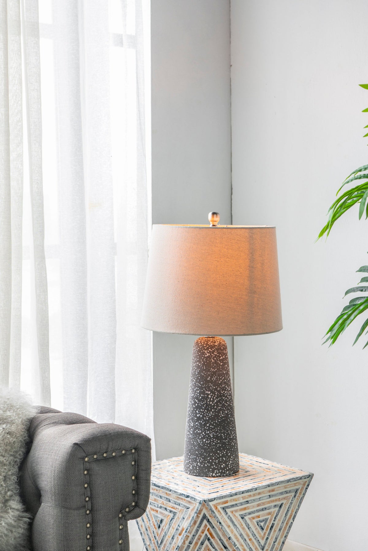 Artisan Multicolor Glass Table Lamp with Linen Shade, Black and Beige – view 10