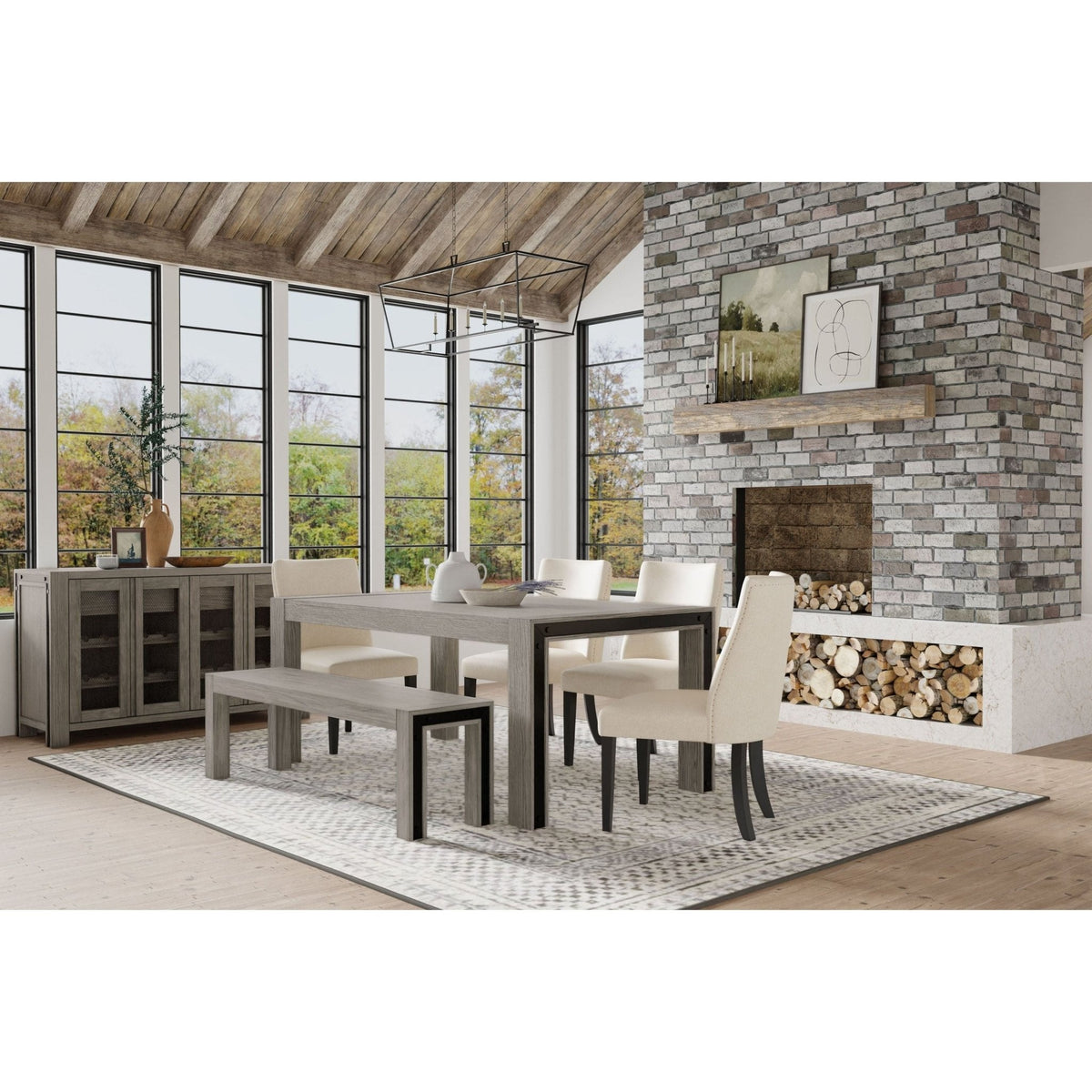 Pine and Veneer Fallon Rectangular Dining Table