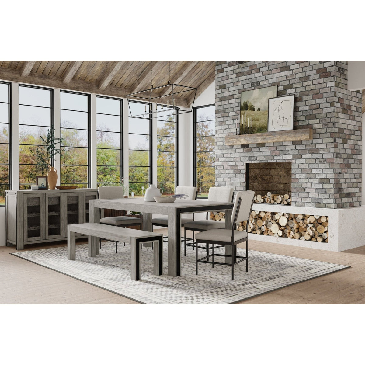 Fallon Rustic Industrial Sideboard with Wine Storage, Gray – view 7
