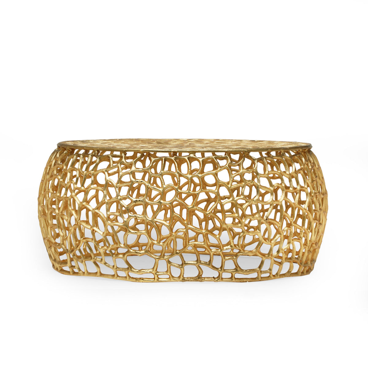 Modern Glam Mesh Coffee Table with Gold Accents and Aluminum Frame – view 4