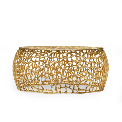 Modern Glam Mesh Coffee Table with Gold Accents and Aluminum Frame – view 4