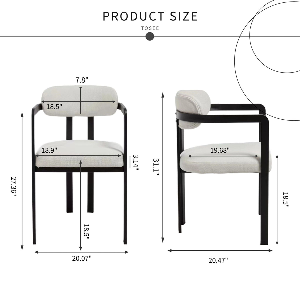 Upholstered Dining Arm Chairs with Metal Legs, Set of 2 – view 12