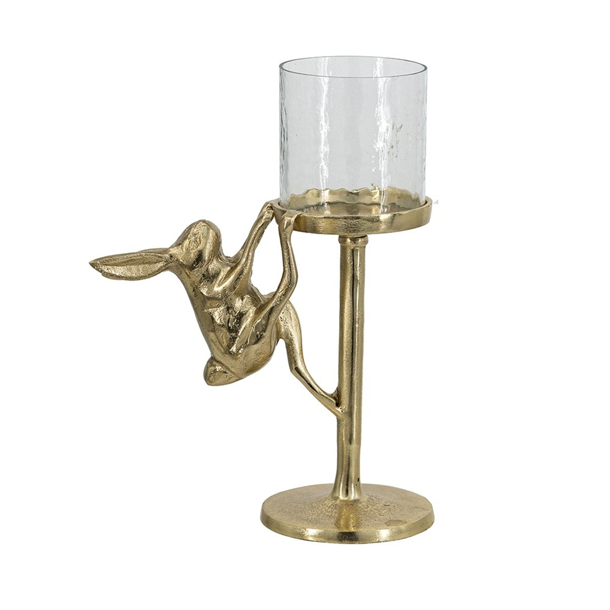 Gold Rabbit Pillar Candle Holder with Clear Glass Hurricane, 11 Inch – view 2
