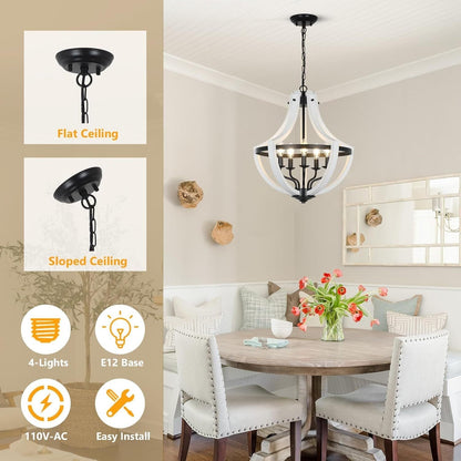 5-Light Farmhouse Chandelier with Dual-Mount Design, Weathered White – view 4