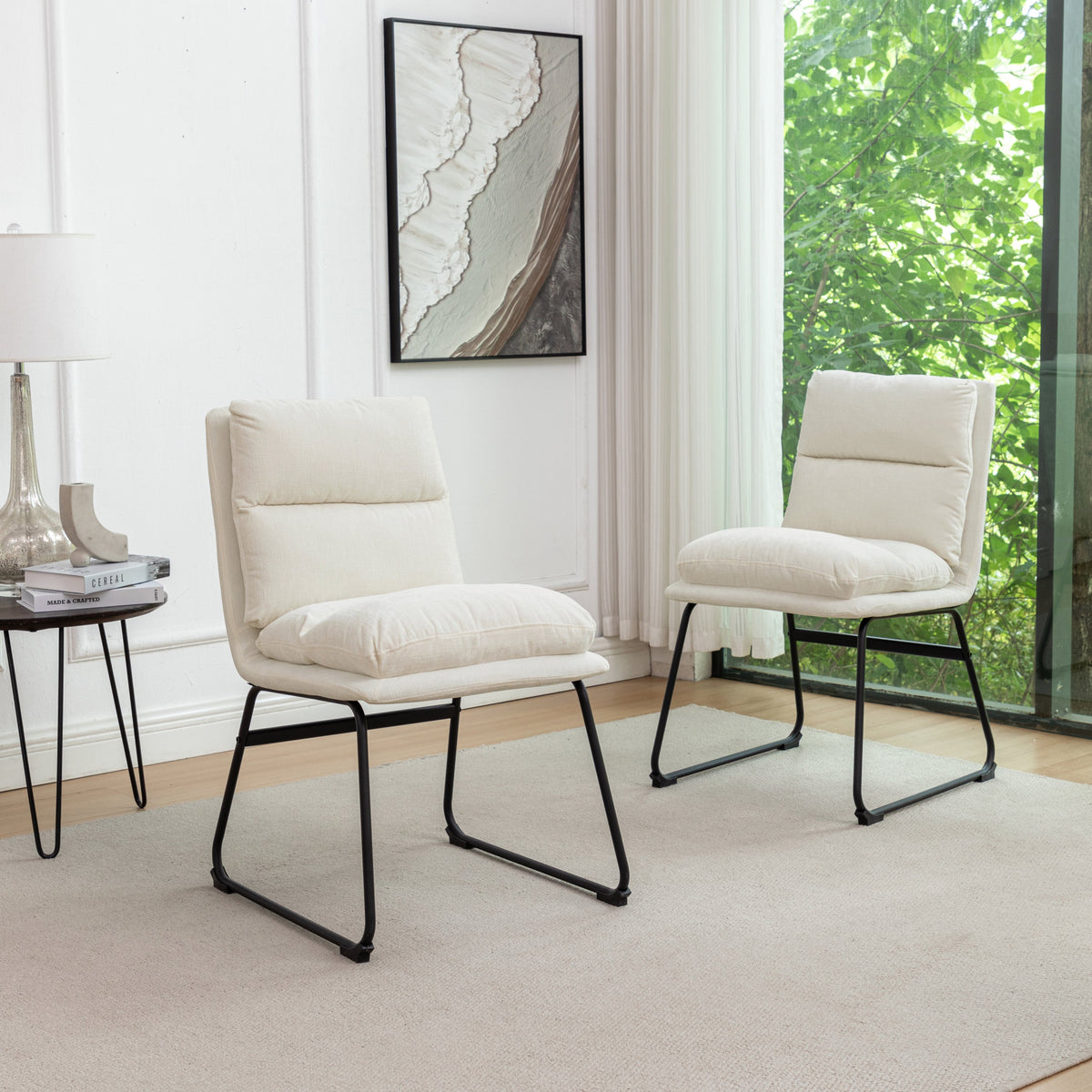Innes 5-Piece Round Dining Set with Faux Leather Chairs, Vanilla White – view 6