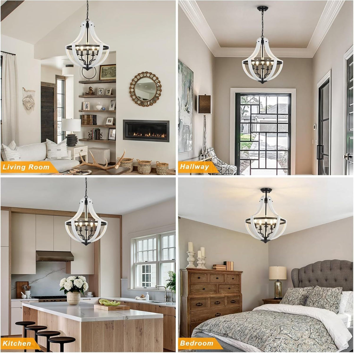 5-Light Farmhouse Chandelier with Dual-Mount Design, Weathered White – view 9