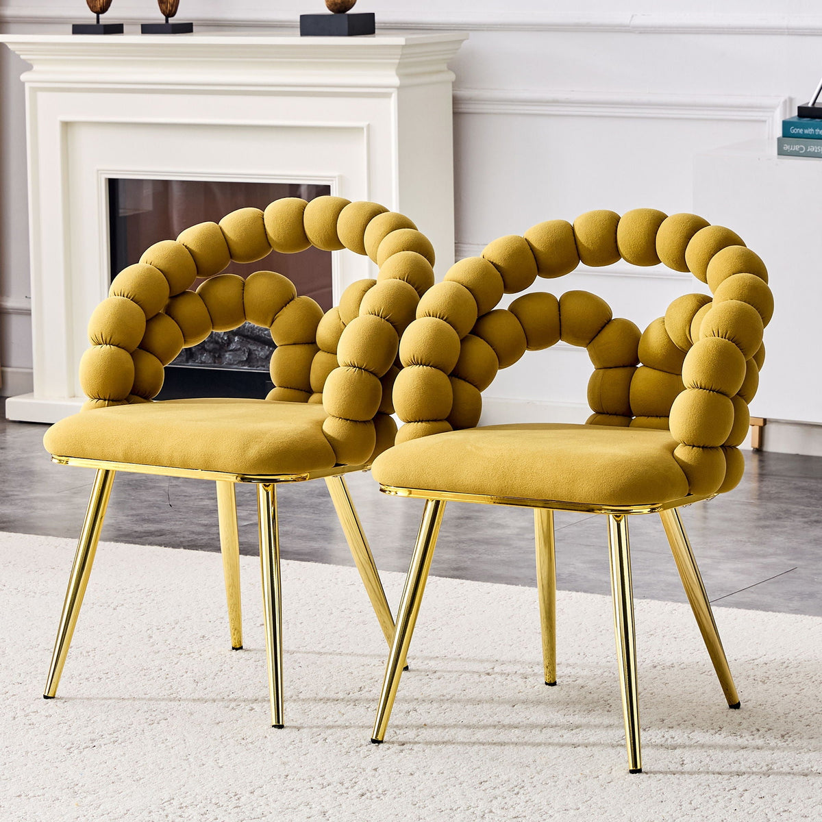 Puffy Bubble Ball Chain Upholstered Dining Chairs, Light Blue or Yellow – view 12