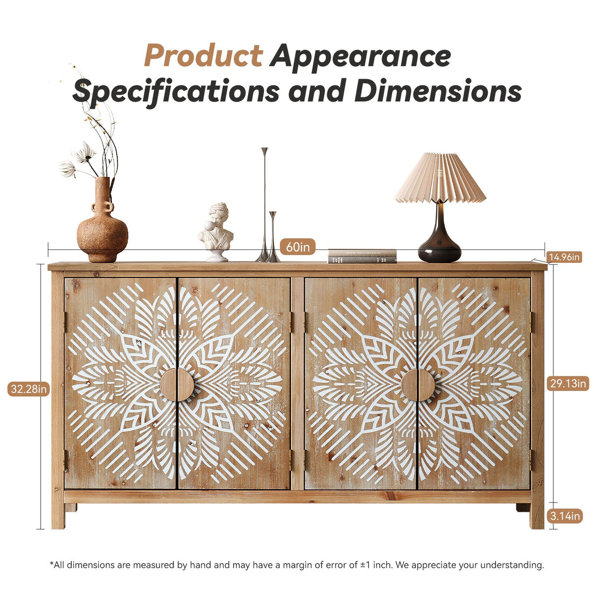 60 Inch Antique Brown and White Wood Accent Cabinet with 4 Doors – view 7