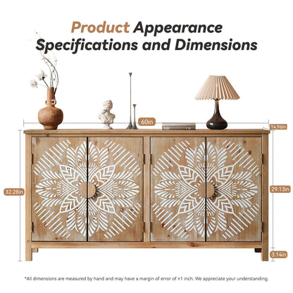 60 Inch Antique Brown and White Wood Accent Cabinet with 4 Doors – view 7