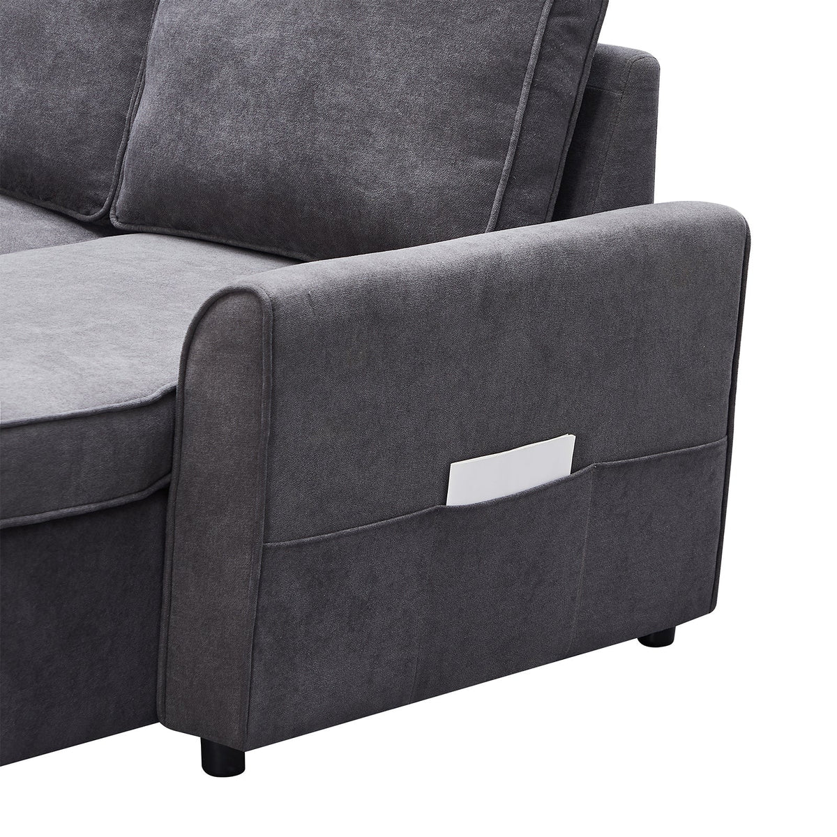 Modular L-Shaped Sofa Bed with Storage Chaise in Dark Grey Linen – view 10