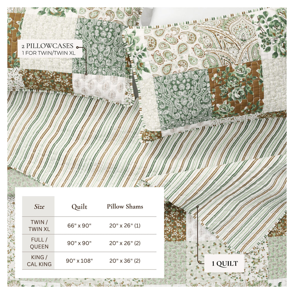 Brown Floral Grid Patchwork Microfiber Quilt Set – Damia Collection – view 4