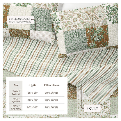 Brown Floral Grid Patchwork Microfiber Quilt Set – Damia Collection – view 4