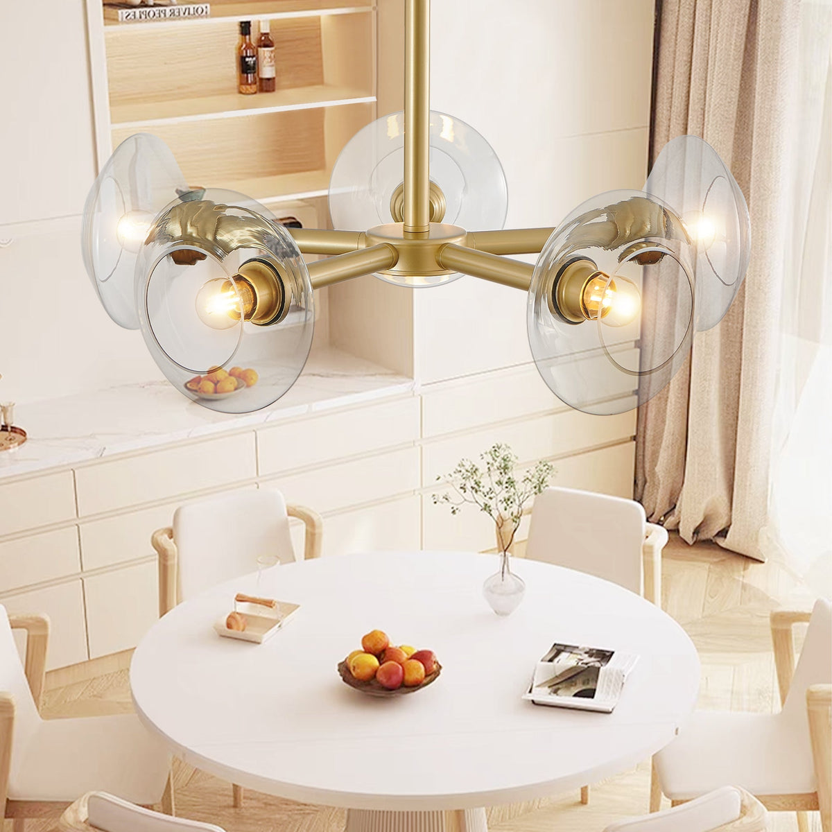 26" Modern Gold 5-Light Sputnik Chandelier with Clear Glass Shades – view 3