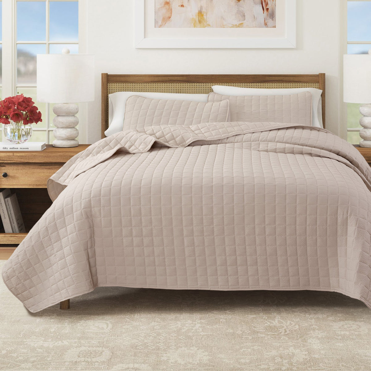 Box-Stitched Seersucker Microfiber Quilt Set with Shams in White or Bone – view 7