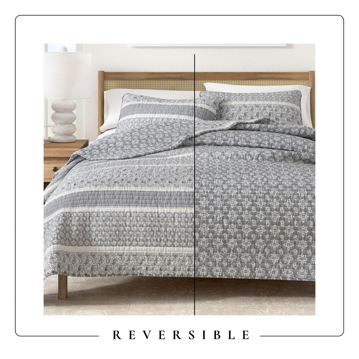 Paisley Stripe Reversible Microfiber Quilt Set – Kadi Collection – view 5