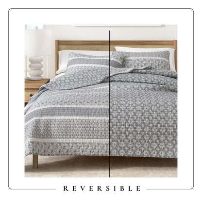 Paisley Stripe Reversible Microfiber Quilt Set – Kadi Collection – view 5