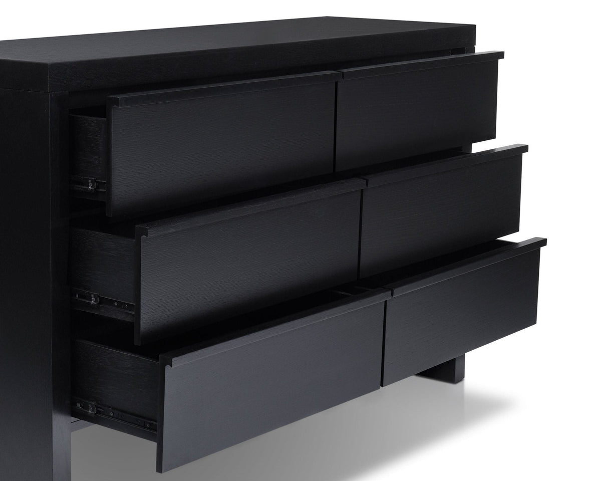 Flo 6-Drawer Mahogany and Oak Veneer Dresser, Black – view 3