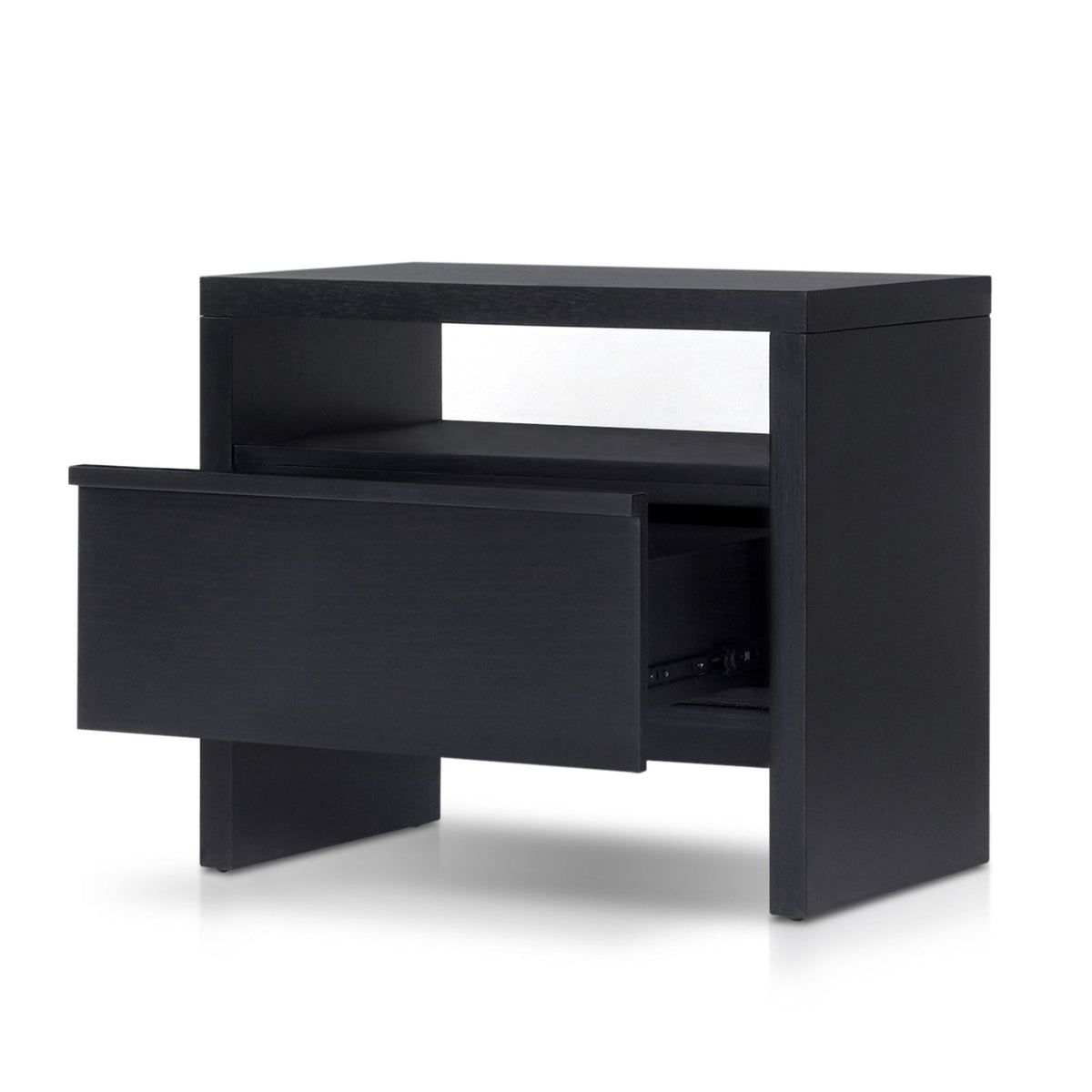 Flo Nightstand in Black with Mahogany Base and Oak Veneer Top – view 4