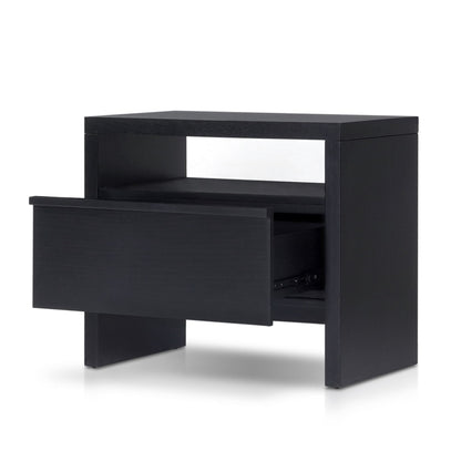 Flo Nightstand in Black with Mahogany Base and Oak Veneer Top – view 4