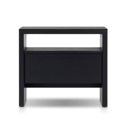 Flo Nightstand in Black with Mahogany Base and Oak Veneer Top – view 2