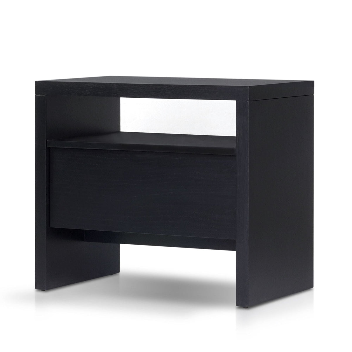 Flo Nightstand in Black with Mahogany Base and Oak Veneer Top – view 3