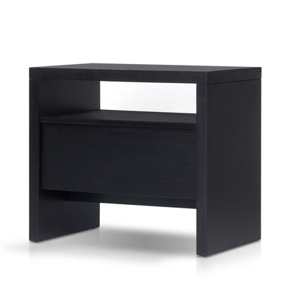Flo Nightstand in Black with Mahogany Base and Oak Veneer Top – view 3
