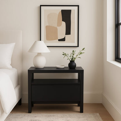 Mahogany and Oak Veneer Flo Nightstand, Black Finish