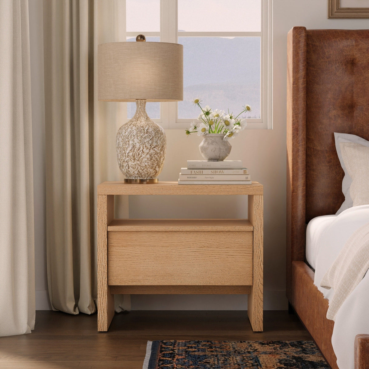 Flo Collection Mahogany and Oak Veneer Nightstand