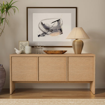 Natural Oak Veneer Sideboard: Three Cabinet Storage