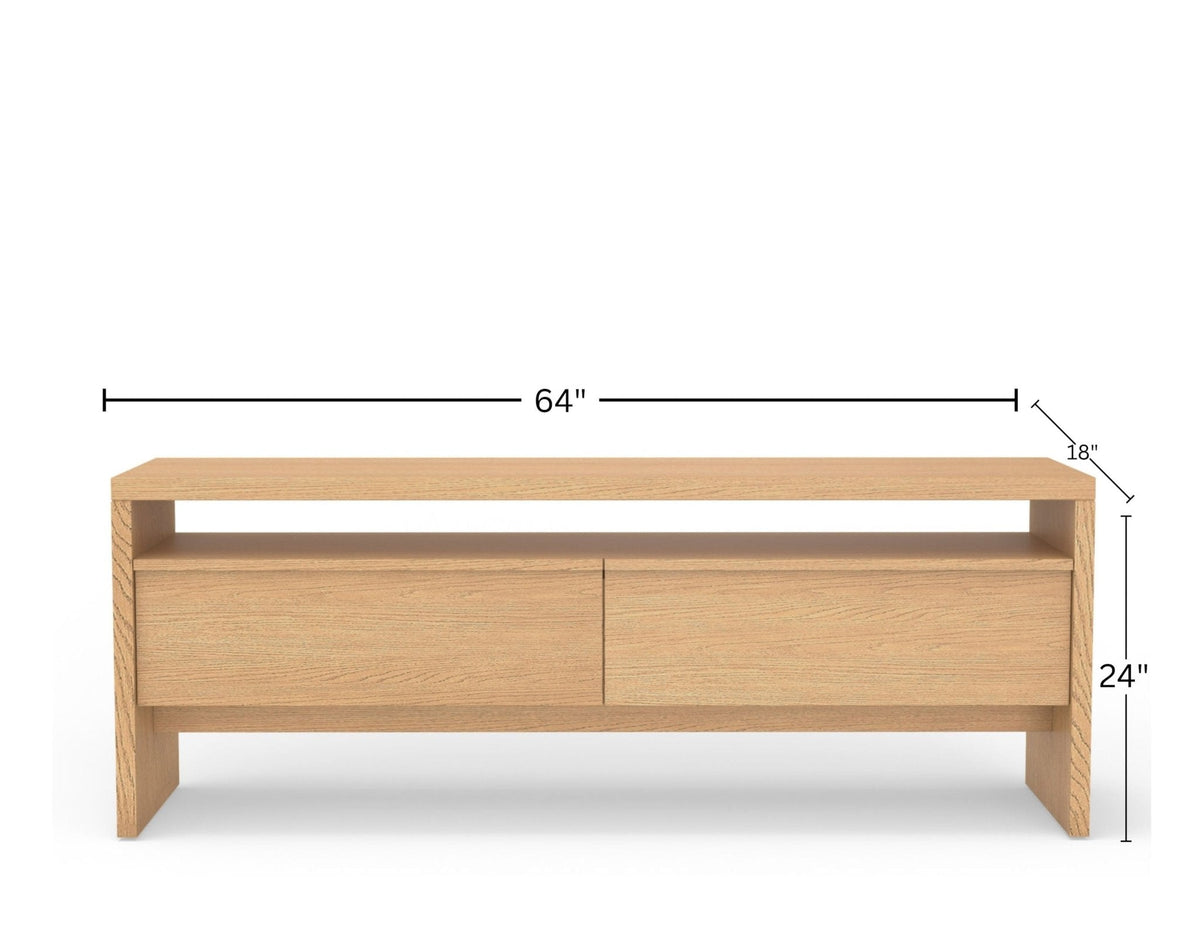 Flo TV Console in Mahogany and Natural Oak Veneer with Soft-Close Drawers – view 8