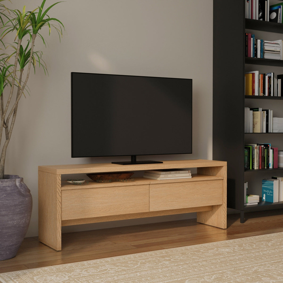 Mahogany and Oak Veneer Flo TV Console, Natural Finish