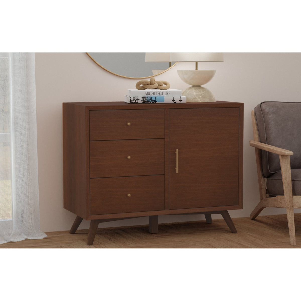 Flynn Tall Accent Cabinet with Adjustable Shelves, Walnut – view 3