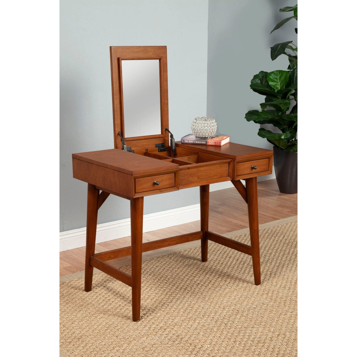 Flynn Mid-Century Solid Mahogany Bedroom Vanity, Chestnut – view 7