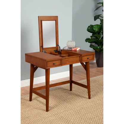 Flynn Mid-Century Solid Mahogany Bedroom Vanity, Chestnut – view 7