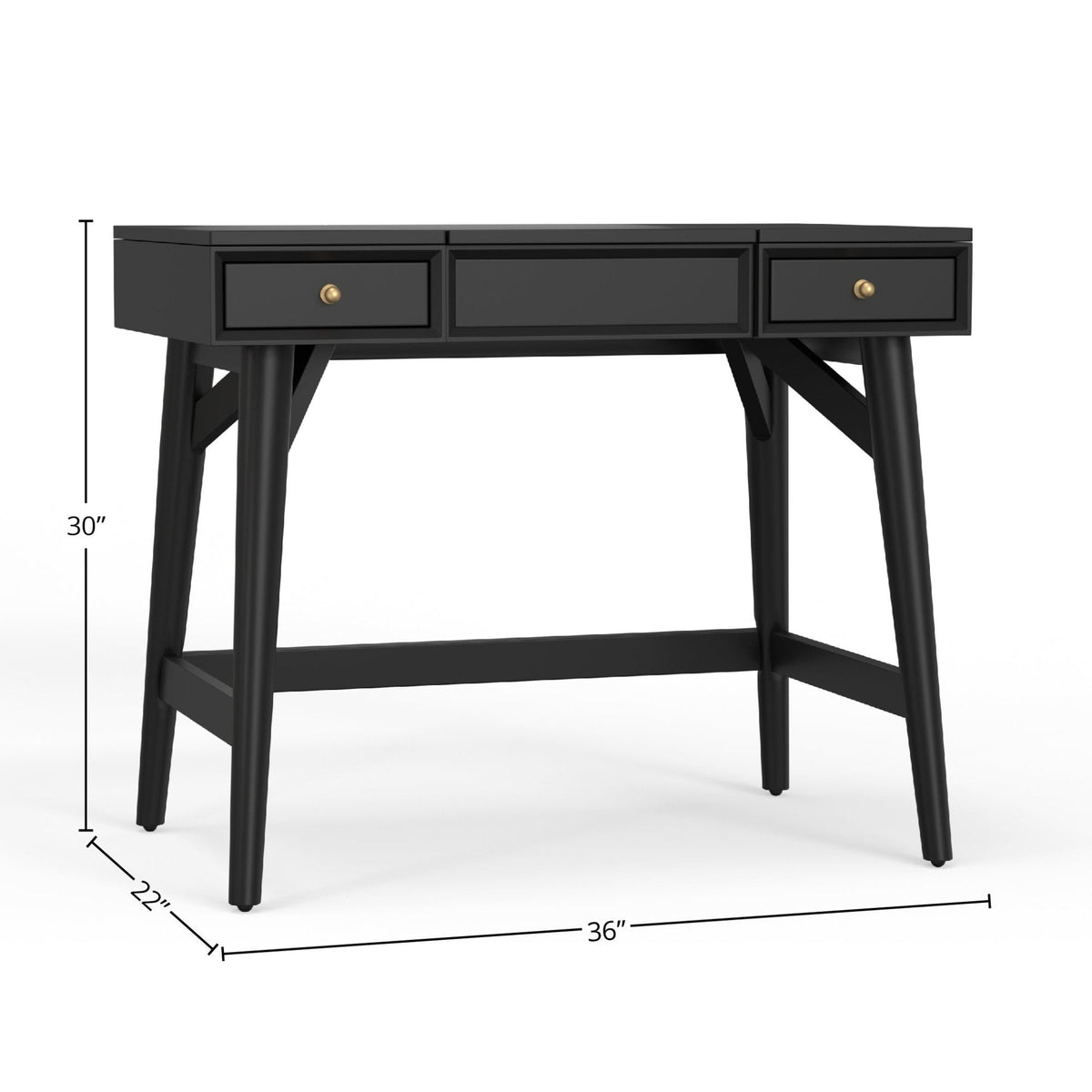 Flynn Mid-Century Bedroom Vanity with Center Drawer, Matte Black – view 6
