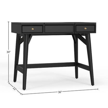 Flynn Mid-Century Bedroom Vanity with Center Drawer, Matte Black – view 6