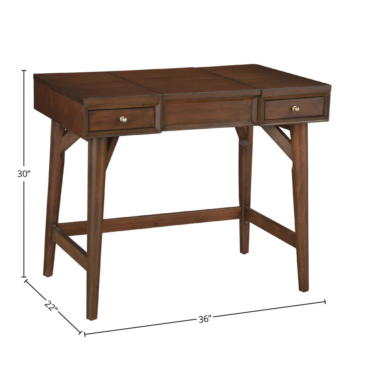 Flynn Mid-Century Bedroom Vanity with Center Drawer, Walnut Finish – view 12