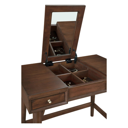Flynn Mid-Century Bedroom Vanity with Center Drawer, Walnut Finish – view 9