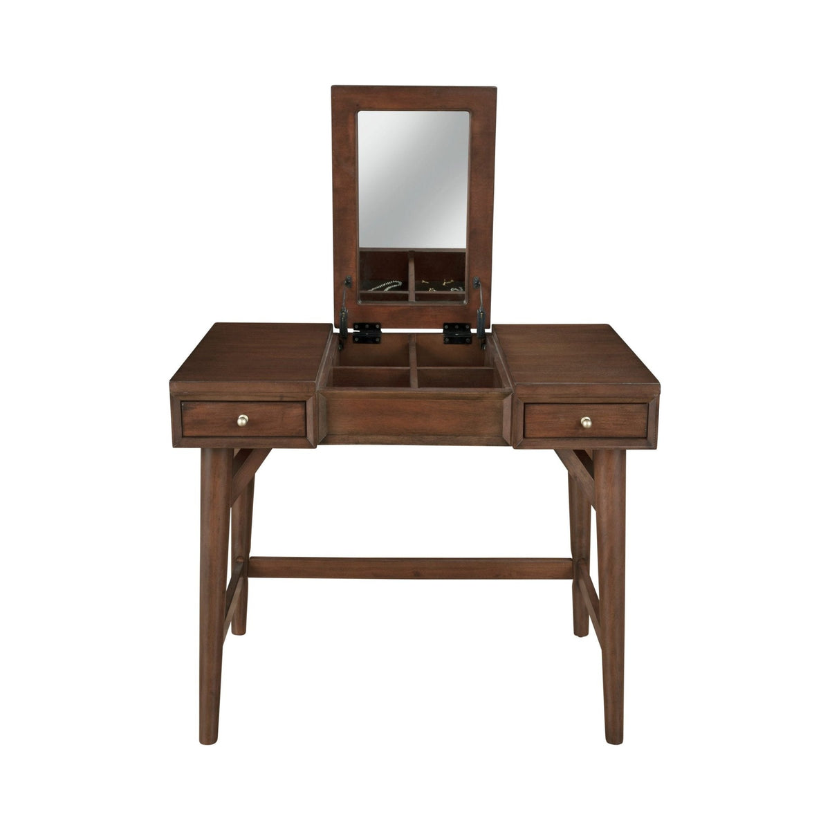 Flynn Mid-Century Bedroom Vanity with Center Drawer, Walnut Finish – view 7