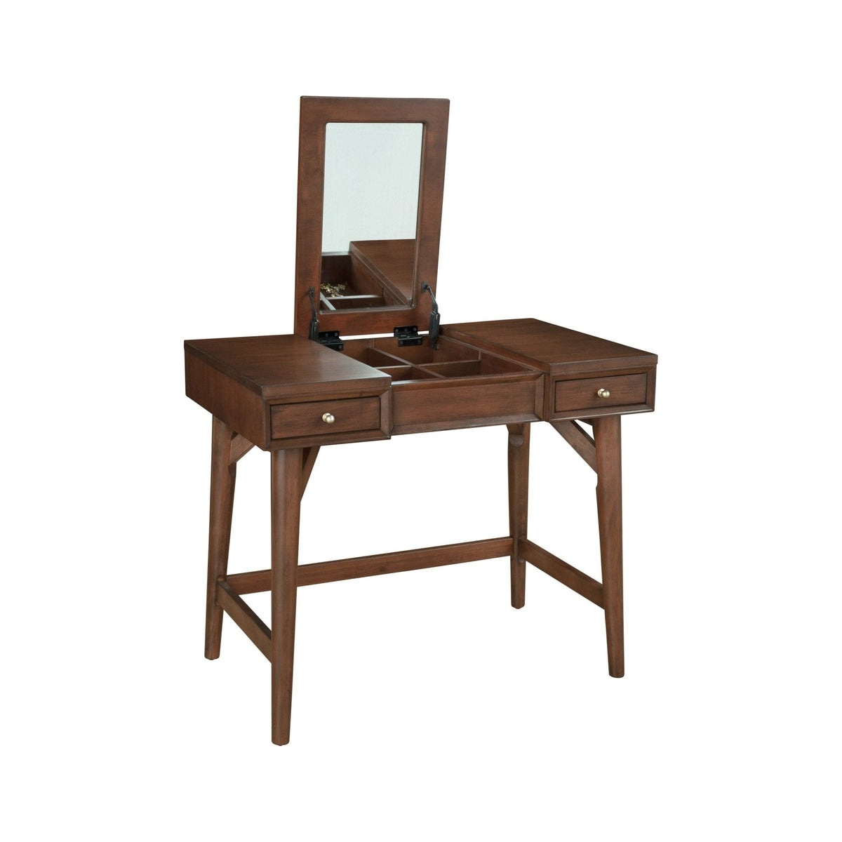Flynn Mid-Century Bedroom Vanity with Center Drawer, Walnut Finish – view 8
